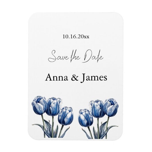 Delfts Blauwe Tulp, custom save the date Magneet (Verticaal)