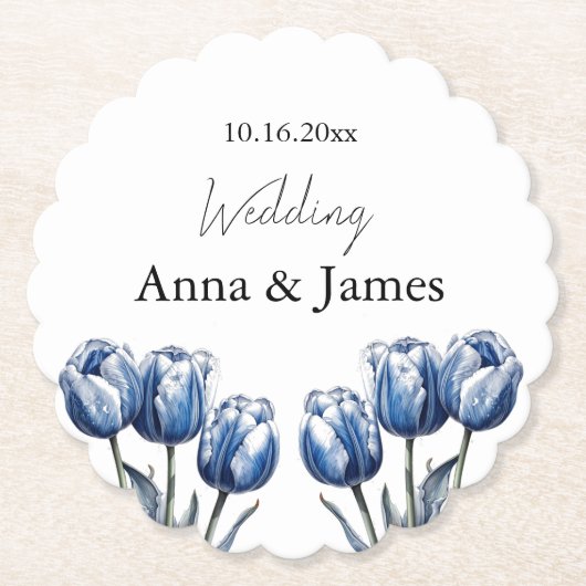 Delfts Blauwe Tulp, op maat Kartonnen Onderzetters (Voorkant)