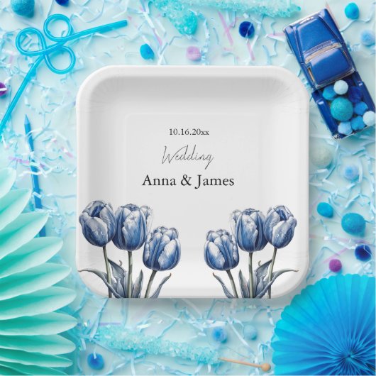 Delfts Blauwe Tulp, op maat Papieren Bordje (Feest)