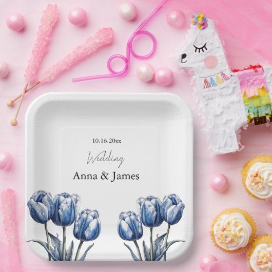 Delfts Blauwe Tulp, op maat Papieren Bordje (Feest)