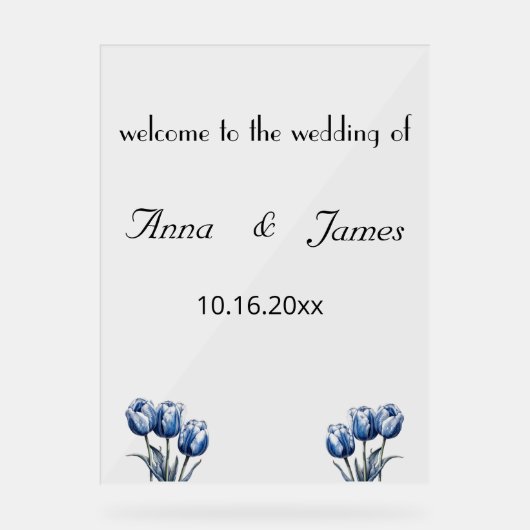 Delfts Blauwe Tulp Trouwprogramma Acryl Bord (Voorkant)