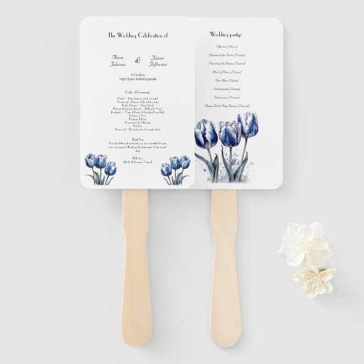 Delfts Blauwe Tulp Trouwprogramma Handwaaier (Voorkant en achterkant)