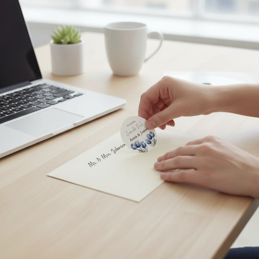 Delfts Blauwe Tulp Trouwprogramma Ronde Sticker