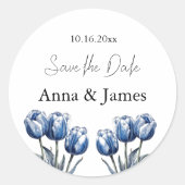 Delfts Blauwe Tulp Trouwprogramma Ronde Sticker (Voorkant)