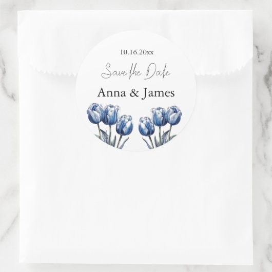 Delfts Blauwe Tulp Trouwprogramma Ronde Sticker (Tas)