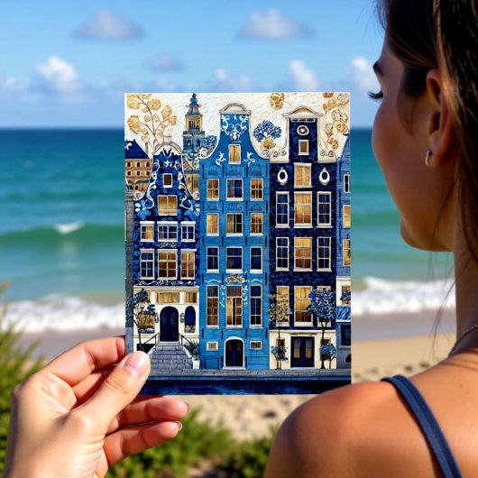 Delfts Blauwe Vergulde Stadsgezicht Briefkaart