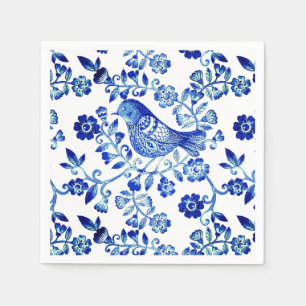 Delfts Blauwe Vogel 🐦 bloemig Frans Landelijk Scr Servet