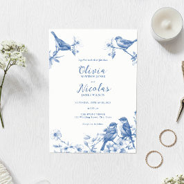 Delfts blauwe vogels lente bruiloft uitnodiging