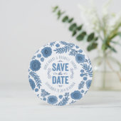 Delfts Blauwe Waterverf Bloemen Bewaar de Datum Save The Date (Staand voorkant)