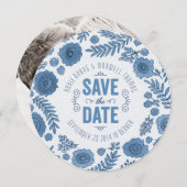 Delfts Blauwe Waterverf Bloemen Bewaar de Datum Save The Date (Voorkant / Achterkant)