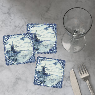 Delfts Blauwe Windmolen Waterweg Custom Kartonnen Onderzetters