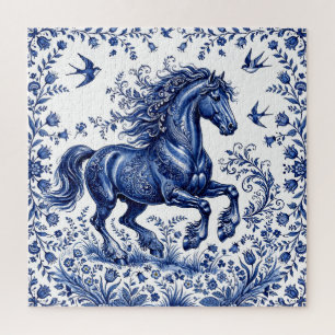 Delfts Delfts aardewerk stijl Fries paard in de we Legpuzzel