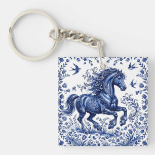 Delfts Delfts aardewerk stijl Fries paard in de we Sleutelhanger