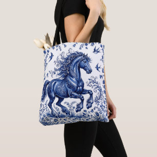 Delfts Delfts aardewerk stijl Fries paard in de we Tote Bag