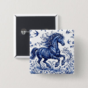 Delfts Delfts aardewerk stijl Fries paard in de we Vierkante Button 5,1 Cm