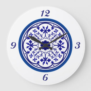 Delfts geïnspireerde blauw witte wandklok