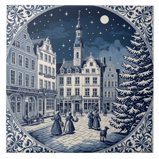 Delfts sfeer winter/Kerst 5 Tegeltje (Voorkant)