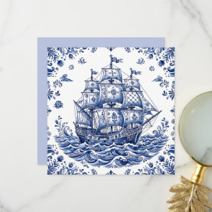 Delfts Stijl Blauw Wit Koopvaardijschip Bedankkaart