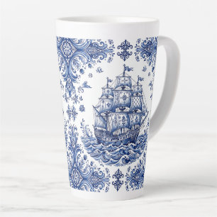 Delfts Stijl Blauw Wit Koopvaardijschip Latte Mok