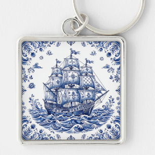 Delfts Stijl Blauw Wit Koopvaardijschip Sleutelhanger