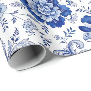 Delfts Stijl Blauw Witte Bloesems Fantasievol Fant Cadeaupapier