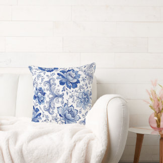 Delfts Stijl Blauw Witte Bloesems Fantasievol Kussen