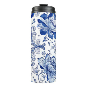 Delfts Stijl Blauw Witte Bloesems Fantasievol Thermosbeker