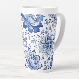 Delfts Stijl Blauw Witte Bloesems Whimsische Fanta Latte Mok