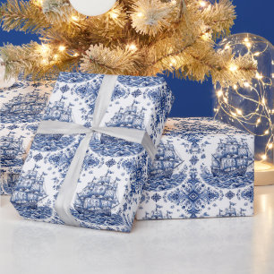 Delfts Stijl Blauw Witte Koopvaardijschip Cadeaupapier