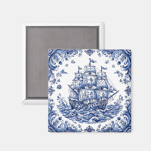 Delfts Stijl Blauw Witte Koopvaardijschip Magneet