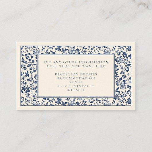 Delfts  stijl bloemendetails informatiekaartje (Achterkant)