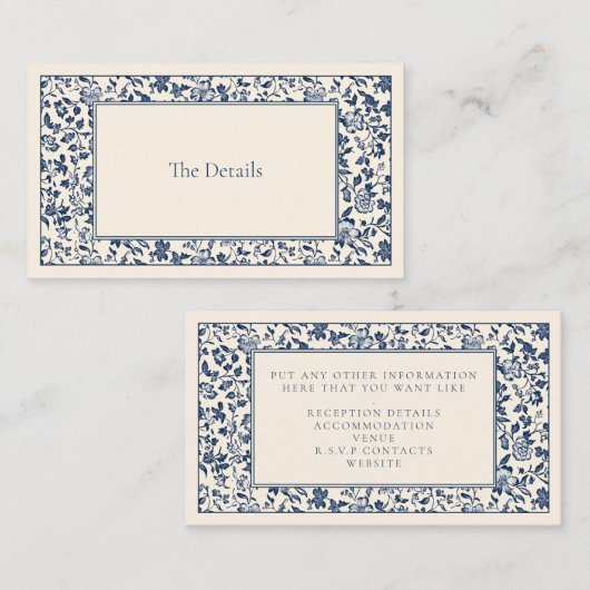 Delfts stijl bloemendetails informatiekaartje (Voorkant / Achterkant)