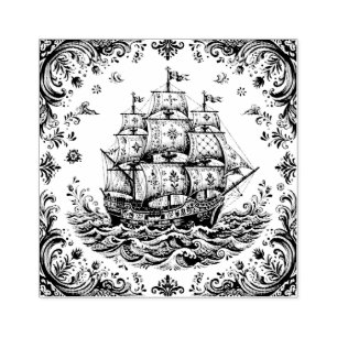 Delfts Stijl Koopvaardijschip Rubberstempel