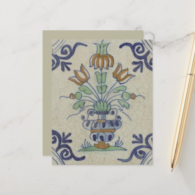 Delfts Tegel Antiek Keramische Bloempot (Voorkant / Achterkant in situ)