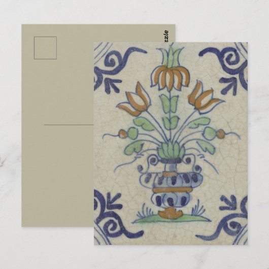 Delfts Tegel Antiek Keramische Bloempot Briefkaart (Voorkant / Achterkant)