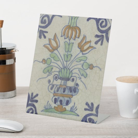 Delfts Tegel Antiek Keramische Bloempot Reclamebord Met Voetstuk (Insitu)