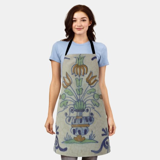 Delfts Tegel Antiek Keramische Bloempot Schort (Gedragen)