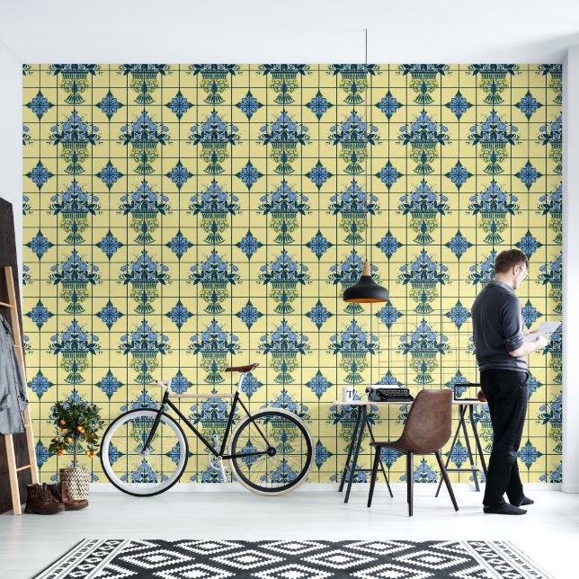 Delfts Tegel Blauw Wit Behang (Woonkamer)