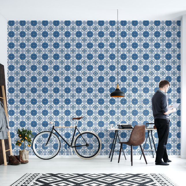 Delfts Tegel Blauw Wit Behang (Woonkamer)
