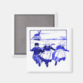 Delftse stijl, Blauw Nederlands Kinder op Schaatse Magneet (Voorkant / Achterkant)