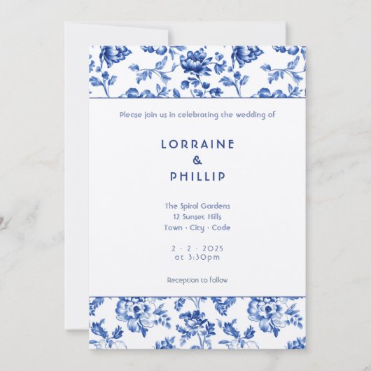  delftware Bloemen bruiloft Kaart (Voorkant)