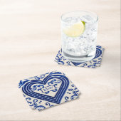 'Delftware' Dutch Kijk geschilderd hart - Monogram Kartonnen Onderzetters (Insitu)