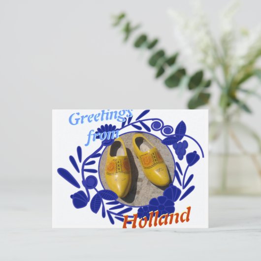 Delftware Pattern en Clogs Greetings uit Nederland Briefkaart (Staand voorkant)