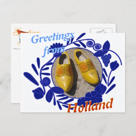 Delftware Pattern en Clogs Greetings uit Nederland Briefkaart (Voorkant / Achterkant)