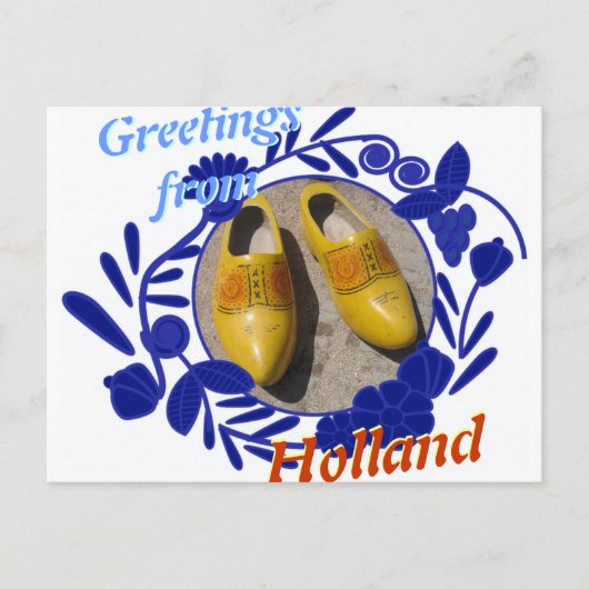 Delftware Pattern en Clogs Greetings uit Nederland Briefkaart (Voorkant)