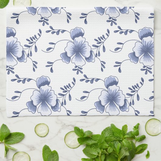 Delftware Style Pansy Theedoek (Gevouwen)