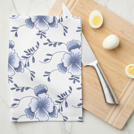 Delftware Style Pansy Theedoek (Quarter Fold)