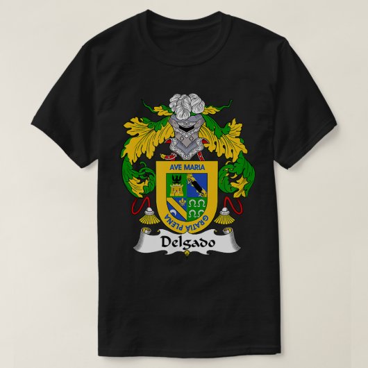 Delgado Coat of Arms Family Crest T-shirt (Design voorkant)