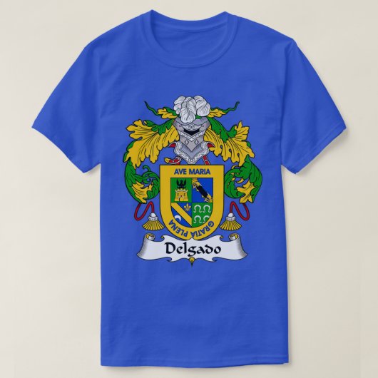 Delgado Coat of Arms Family Crest T-shirt (Design voorkant)
