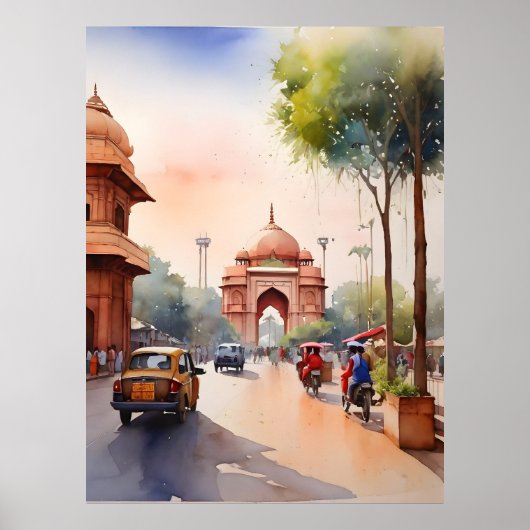 Delhi aquarel kunst poster (Voorkant)